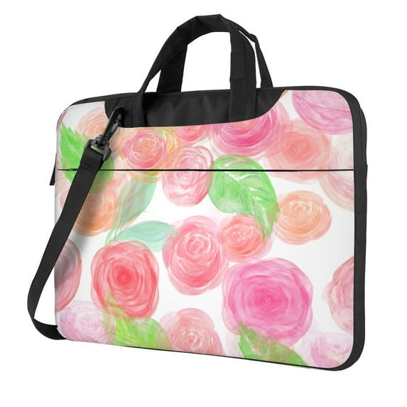 YFYANG 14 inch Universal Laptop Bag Oxford Cloth Laptop Sleeve, Multi-functional Rose Watercolor Painting Notebook Computer Messenger Bag Handbag