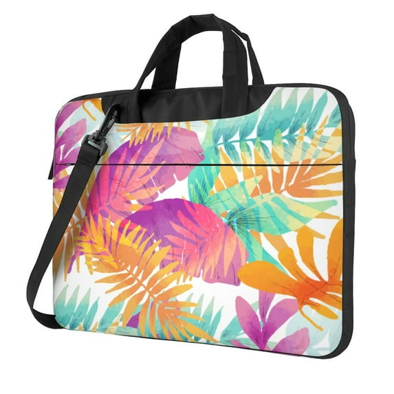 YFYANG 14 inch Universal Laptop Bag Oxford Cloth Laptop Sleeve, Multi-functional Colorful Watercolor Leaf Doodle Notebook Computer Messenger Bag Handbag