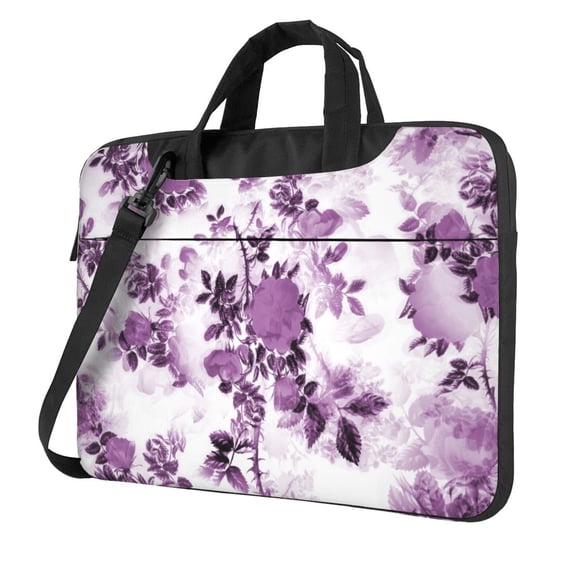 YFYANG 14 inch Universal Laptop Bag Oxford Cloth Laptop Sleeve, Multi-functional Vintage Purple Floral Pattern Notebook Computer Messenger Bag Handbag