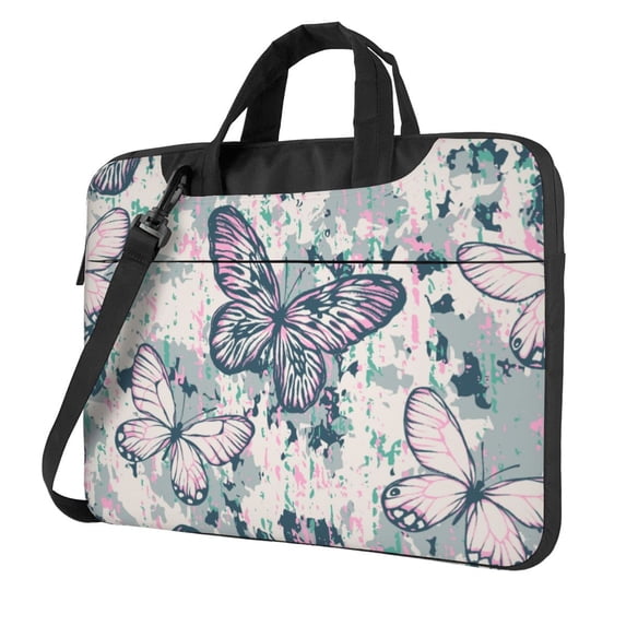 YFYANG 14 inch Universal Laptop Bag Oxford Cloth Laptop Sleeve, Multi-functional Vintage Watercolor Butterfly Pattern Notebook Computer Messenger Bag Handbag