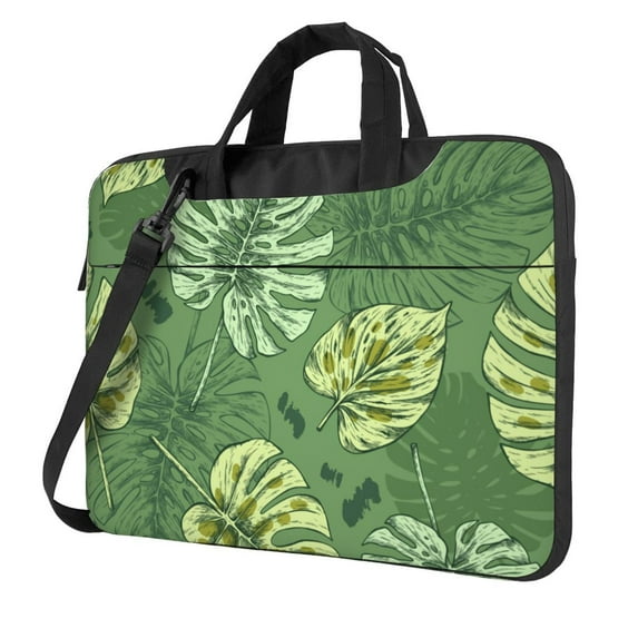 YFYANG 15.6 inch Universal Laptop Bag Oxford Cloth Laptop Sleeve, Multi-functional Green Vintage Leaf Texture Notebook Computer Messenger Bag Handbag