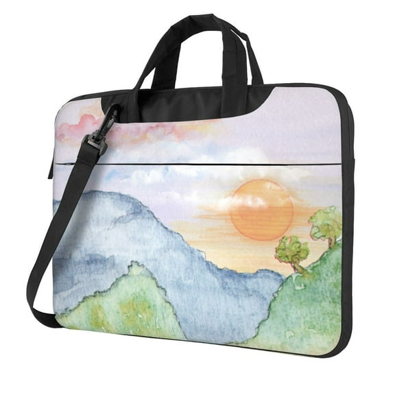 YFYANG 15.6 inch Universal Laptop Bag Oxford Cloth Laptop Sleeve, Multi-functional Watercolor Sunset Pattern Notebook Computer Messenger Bag Handbag