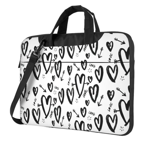 YFYANG 15.6 inch Universal Laptop Bag Oxford Cloth Laptop Sleeve, Multi-functional Black Watercolor Heart Doodle Notebook Computer Messenger Bag Handbag