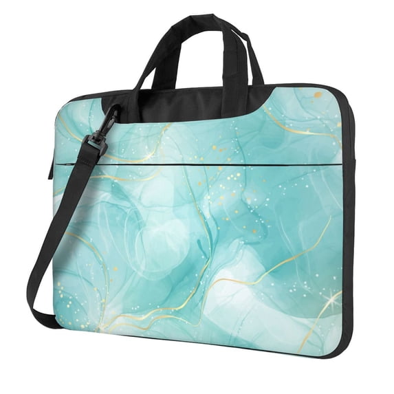 YFYANG 15.6 inch Universal Laptop Bag Oxford Cloth Laptop Sleeve, Multi-functional Cyan Abstract Watercolor Texture Pattern Notebook Computer Messenger Bag Handbag
