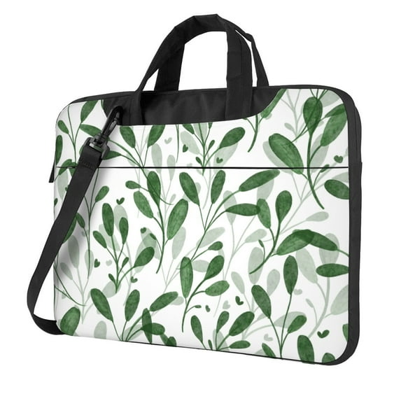 YFYANG 15.6 inch Universal Laptop Bag Oxford Cloth Laptop Sleeve, Multi-functional Green Watercolor Leaf Pattern Notebook Computer Messenger Bag Handbag