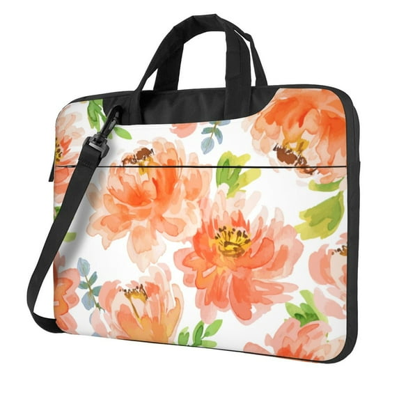 YFYANG 15.6 inch Universal Laptop Bag Oxford Cloth Laptop Sleeve, Multi-functional Orange Watercolor Flower Doodle Notebook Computer Messenger Bag Handbag
