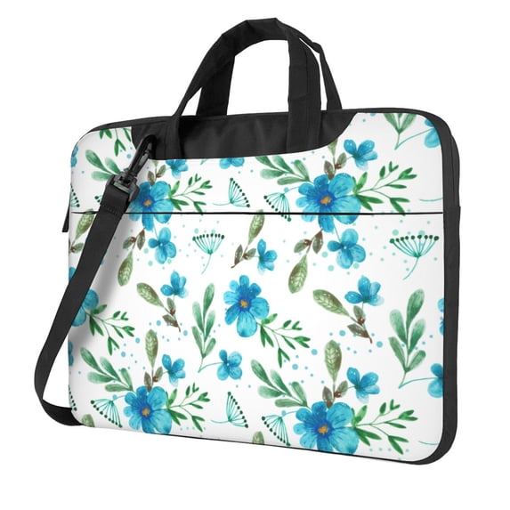 YFYANG 15.6 inch Universal Laptop Bag Oxford Cloth Laptop Sleeve, Multi-functional Watercolor Blue Flower Pattern Notebook Computer Messenger Bag Handbag