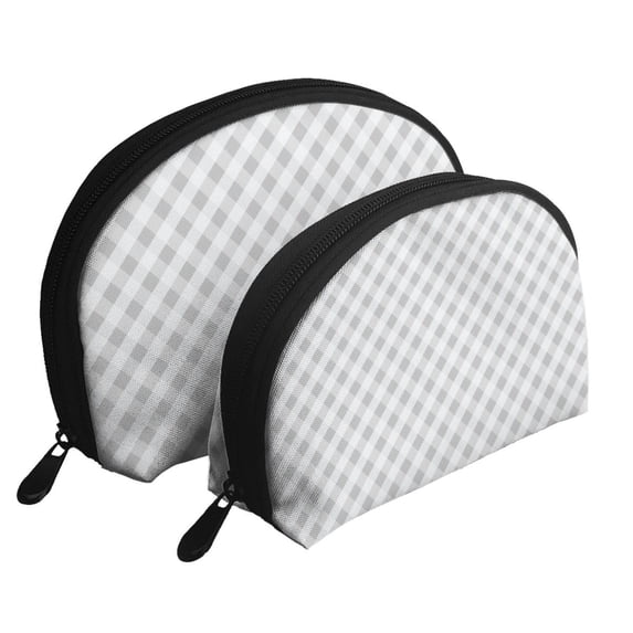 YFYANG 2 Piece Women's Portable Makeup Bags, Grey Check Stripe Clutch Travel Toilet Bags Cosmetic Organizer