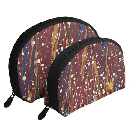YFYANG 2 Piece Women's Portable Makeup Bags, Retro Abstract Red Texture Clutch Travel Toilet Bags Cosmetic Organizer
