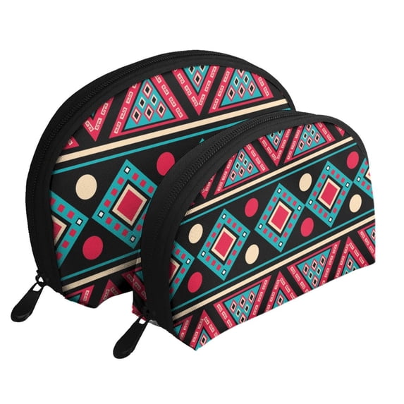 YFYANG 2 Piece Women's Portable Makeup Bags, Vintage Bohemian Stripes Clutch Travel Toilet Bags Cosmetic Organizer