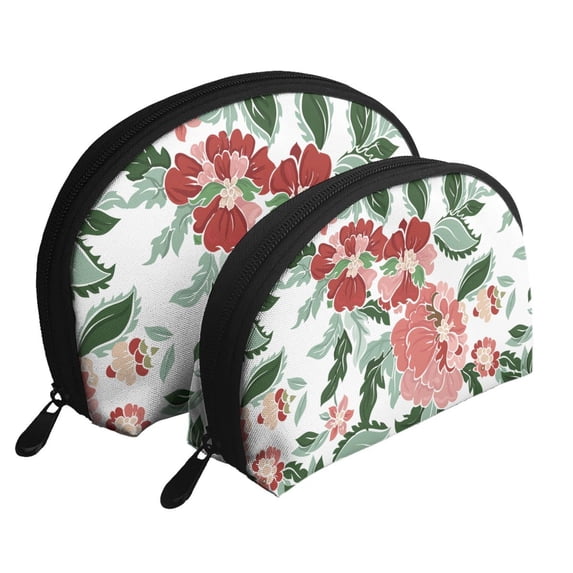YFYANG 2 Piece Women's Portable Makeup Bags, Watercolor Vintage Floral Doodle Clutch Travel Toilet Bags Cosmetic Organizer