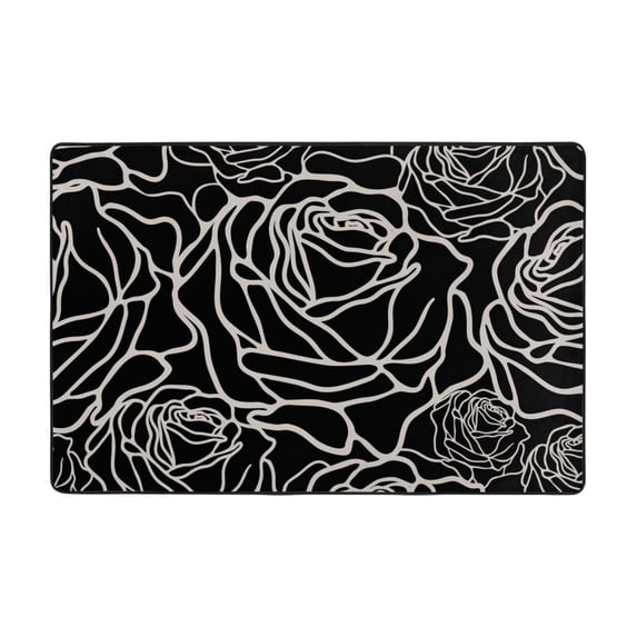 YFYANG 36"x24" Non-Slip Flannel Carpet Doormat, Living Room Bedroom Office Decorative Area Rugs, Indoor Black Rose Texture Doodle Floor Mats