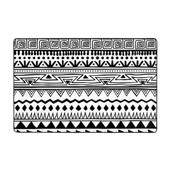 YFYANG 36"x24" Non-Slip Flannel Carpet Doormat, Living Room Bedroom Office Decorative Area Rugs, Indoor Black and White Bohemian Stripes Floor Mats