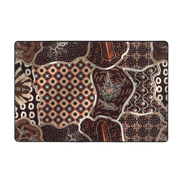 YFYANG 36"x24" Non-Slip Flannel Carpet Doormat, Living Room Bedroom Office Decorative Area Rugs, Indoor Brown Vintage Paisley Pattern Floor Mats