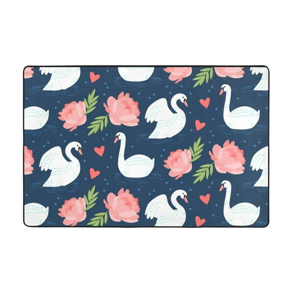 YFYANG 36"x24" Non-Slip Flannel Carpet Doormat, Living Room Bedroom Office Decorative Area Rugs, Indoor Cute Cartoon Swan Doodle Floor Mats