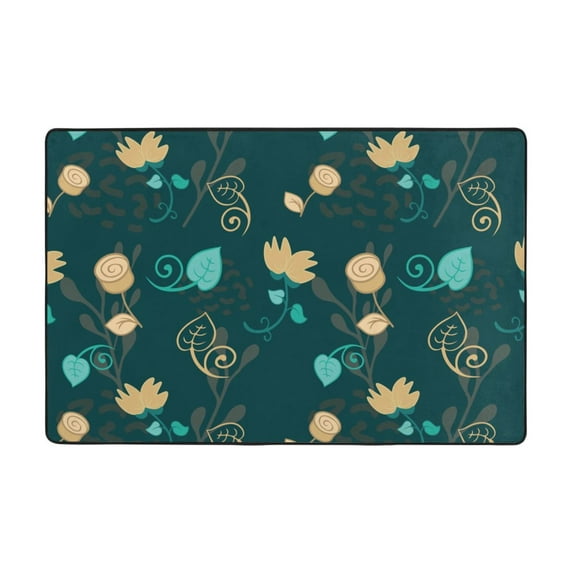 YFYANG 36"x24" Non-Slip Flannel Carpet Doormat, Living Room Bedroom Office Decorative Area Rugs, Indoor Green Vintage Flowers Floor Mats