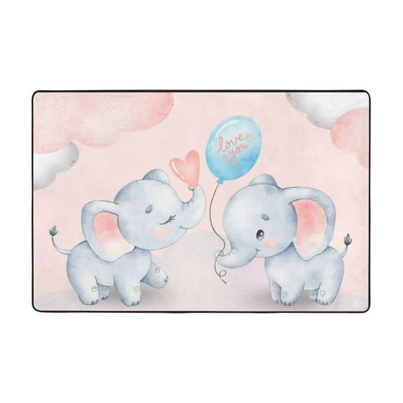 YFYANG 36"x24" Non-Slip Flannel Carpet Doormat, Living Room Bedroom Office Decorative Area Rugs, Indoor Pink Romantic Elephant Floor Mats