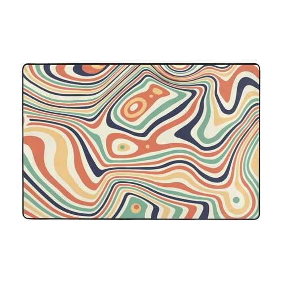 YFYANG 36"x24" Non-Slip Flannel Carpet Doormat, Living Room Bedroom Office Decorative Area Rugs, Indoor Retro Abstract Lines Floor Mats