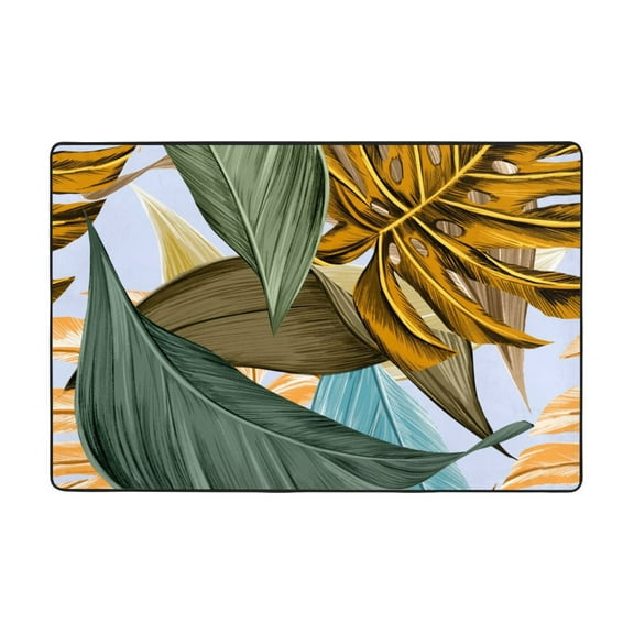 YFYANG 36"x24" Non-Slip Flannel Carpet Doormat, Living Room Bedroom Office Decorative Area Rugs, Indoor Tropical Plant Pattern Floor Mats