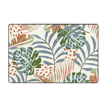 YFYANG 36"x24" Non-Slip Flannel Carpet Doormat, Living Room Bedroom Office Decorative Area Rugs, Indoor Vintage Botanical Leaf Texture Floor Mats