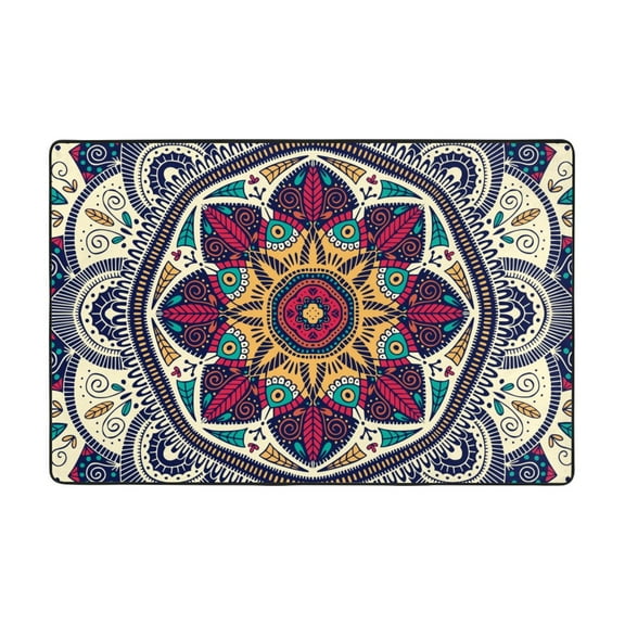 YFYANG 36"x24" Non-Slip Flannel Carpet Doormat, Living Room Bedroom Office Decorative Area Rugs, Indoor Vintage Floral Mandala Pattern Floor Mats