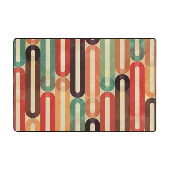 YFYANG 36"x24" Non-Slip Flannel Carpet Doormat, Living Room Bedroom Office Decorative Area Rugs, Indoor Vintage Geometric Abstract Stripes Floor Mats