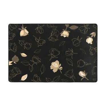 YFYANG 36"x24" Non-Slip Flannel Carpet Doormat, Living Room Bedroom Office Decorative Area Rugs, Indoor Vintage Line Rose Floor Mats