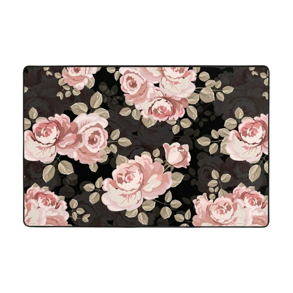YFYANG 36"x24" Non-Slip Flannel Carpet Doormat, Living Room Bedroom Office Decorative Area Rugs, Indoor Vintage Pink Rose Pattern Floor Mats