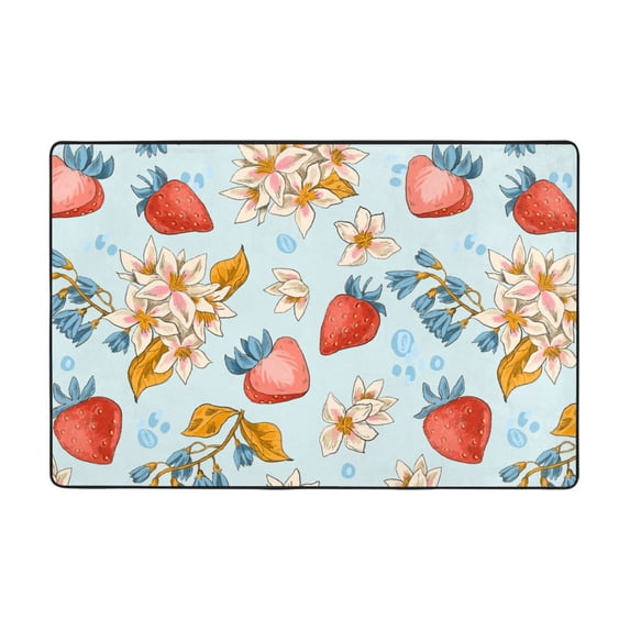 YFYANG 36"x24" Non-Slip Flannel Carpet Doormat, Living Room Bedroom Office Decorative Area Rugs, Indoor Vintage Strawberry Flower Doodle Floor Mats