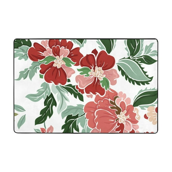 YFYANG 36"x24" Non-Slip Flannel Carpet Doormat, Living Room Bedroom Office Decorative Area Rugs, Indoor Watercolor Vintage Floral Doodle Floor Mats