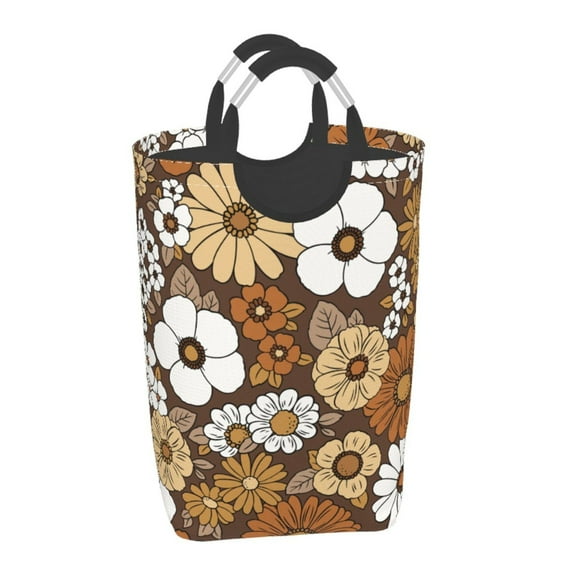 YFYANG 50L Foldable Laundry Hamper, Waterproof Oxford Fabric Brown Vintage Floral Graffiti Laundry Bag Laundry Baskets