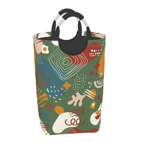 YFYANG 50L Foldable Laundry Hamper, Waterproof Oxford Fabric Green Vintage Abstract Graffiti Laundry Bag Laundry Baskets