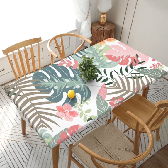 YFYANG 5FT Rectangular Table Cloth, Waterproof Polyester Colorful Vintage Floral Graffiti Table Cover, Indoor Outdoor Decorative Tablecloths with Elastic Edge