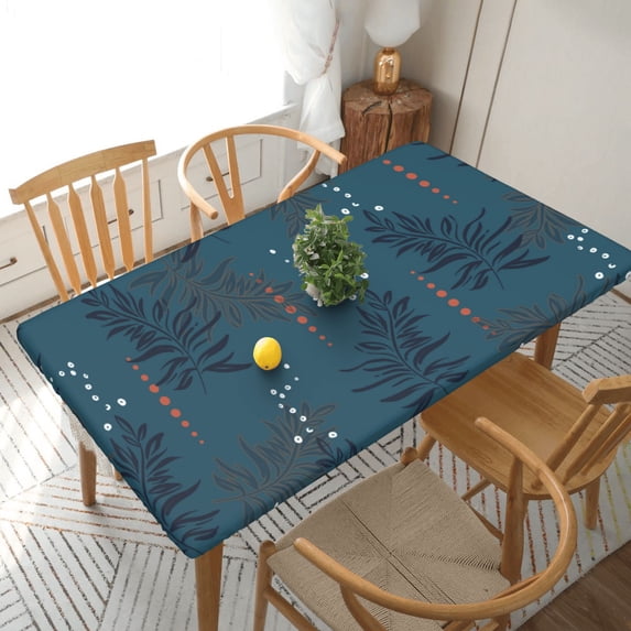 YFYANG 5FT Rectangular Table Cloth, Waterproof Polyester Green Abstract Vintage Leaf Texture Table Cover, Indoor Outdoor Decorative Tablecloths with Elastic Edge