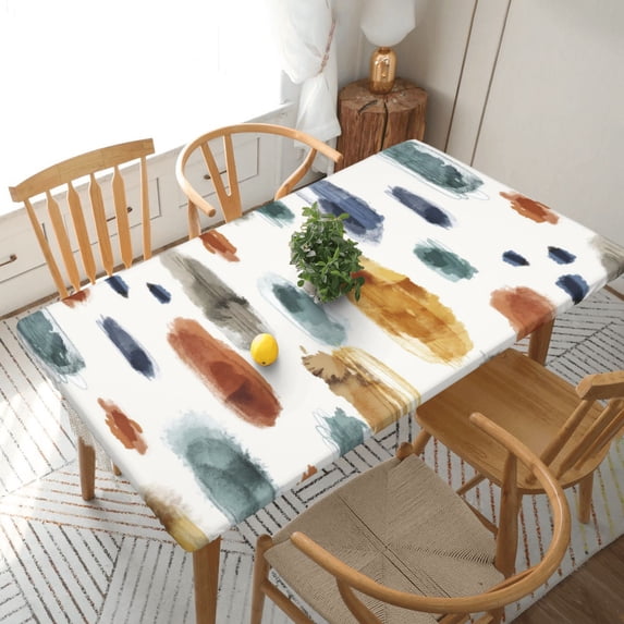 YFYANG 5FT Rectangular Table Cloth, Waterproof Polyester Vintage Abstract Watercolor Table Cover, Indoor Outdoor Decorative Tablecloths with Elastic Edge