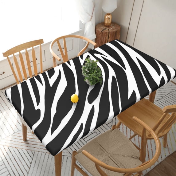 YFYANG 5FT Rectangular Table Cloth, Waterproof Polyester Zebra Pattern Texture Table Cover, Indoor Outdoor Decorative Tablecloths with Elastic Edge