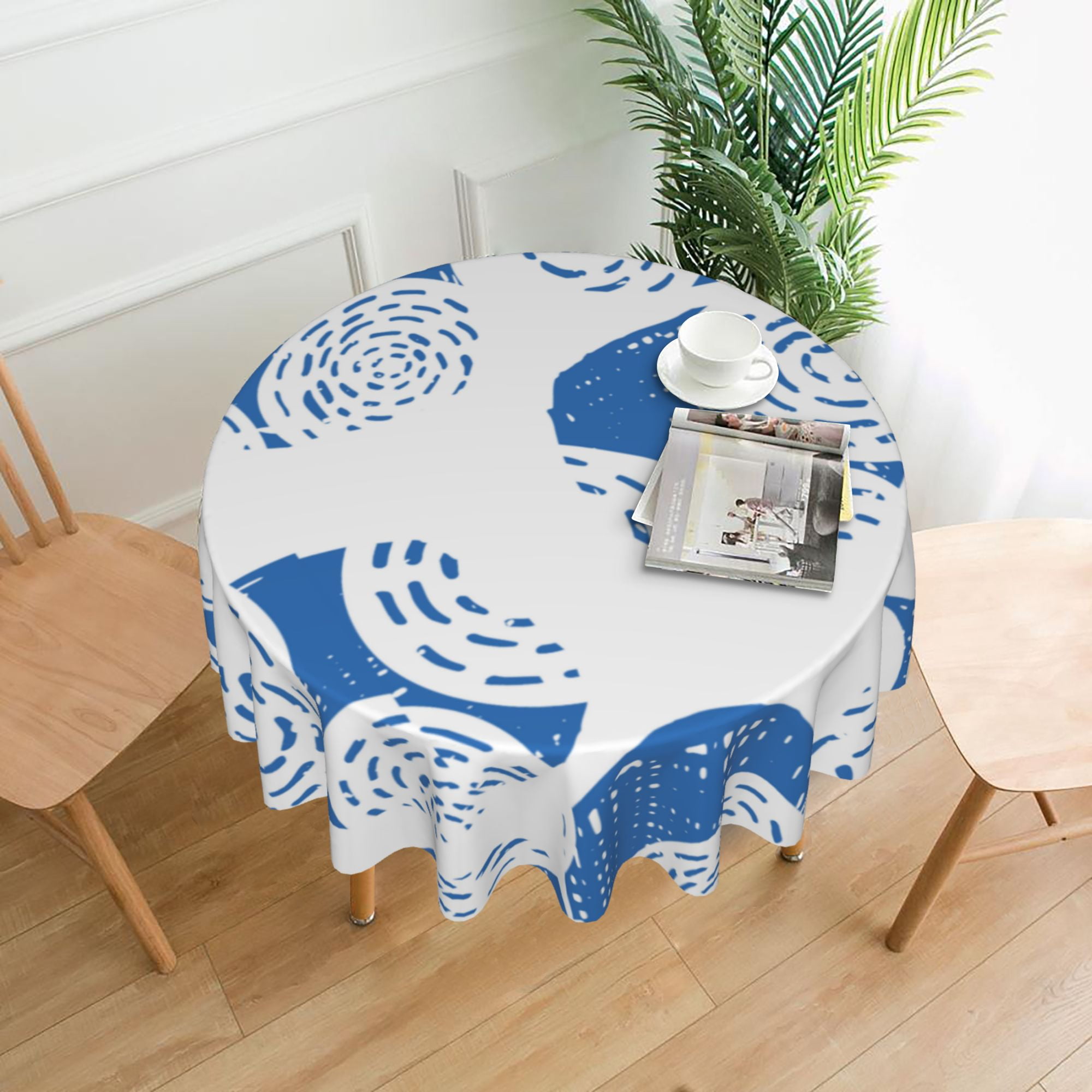 YFYANG 60 inch Round Table Cloth, Reusable Polyester Blue Texture Table ...
