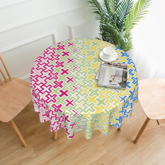 YFYANG 60 inch Round Table Cloth, Reusable Polyester Geometric Patchwork Art Table Cover for Indoor Outdoor Kitchen Restaurant Table Decoration Tablecloths