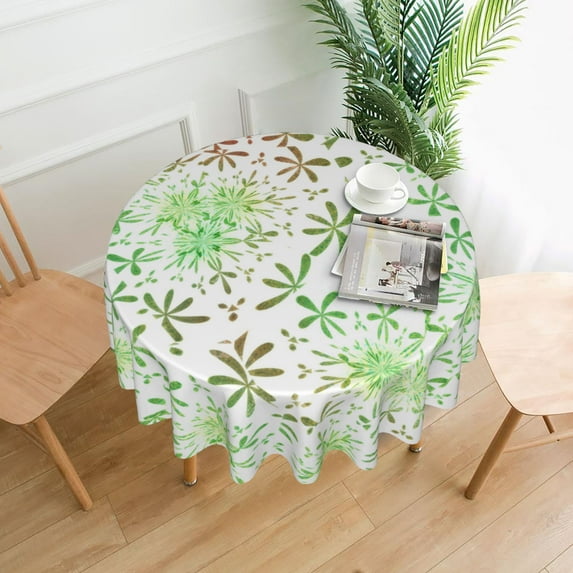 YFYANG 60 inch Round Table Cloth, Reusable Polyester Green Retro Floral Pattern Table Cover for Indoor Outdoor Kitchen Restaurant Table Decoration Tablecloths