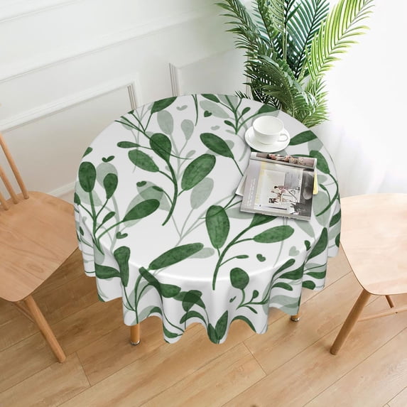 YFYANG 60 inch Round Table Cloth, Reusable Polyester Green Watercolor Leaf Pattern Table Cover for Indoor Outdoor Kitchen Restaurant Table Decoration Tablecloths
