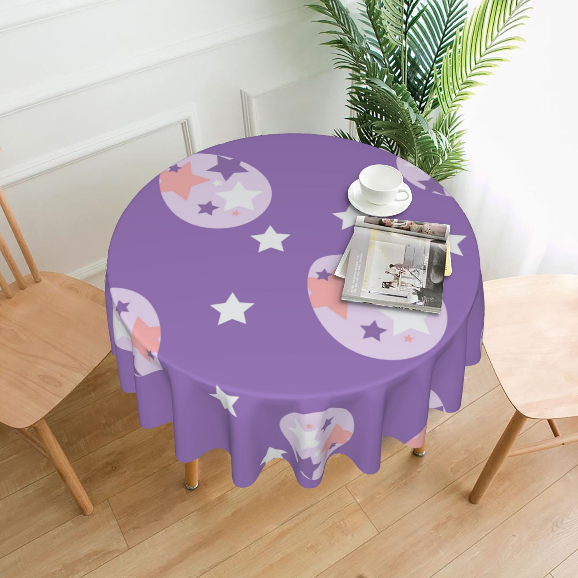 YFYANG 60 inch Round Table Cloth, Reusable Polyester Purple Star