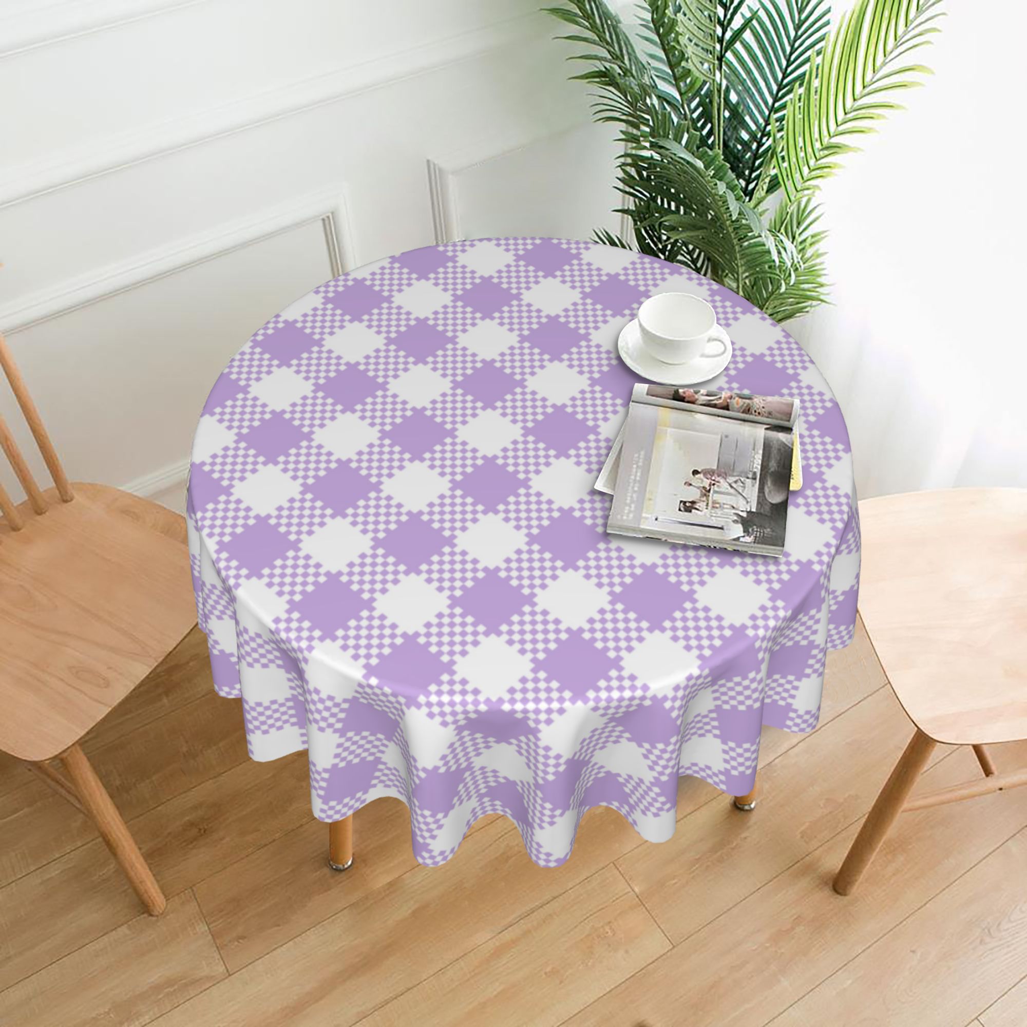YFYANG 60 inch Round Table Cloth, Reusable Polyester Purple Vintage