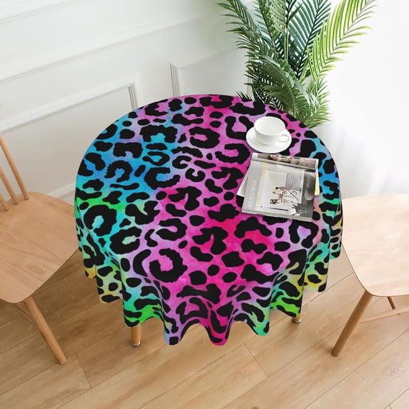 YFYANG 60 inch Round Table Cloth, Reusable Polyester Rainbow Color Animal Print Table Cover for Indoor Outdoor Kitchen Restaurant Table Decoration Tablecloths