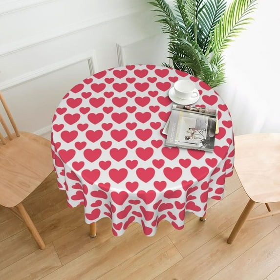 YFYANG 60 inch Round Table Cloth, Reusable Polyester Red Love Table Cover for Indoor Outdoor Kitchen Restaurant Table Decoration Tablecloths