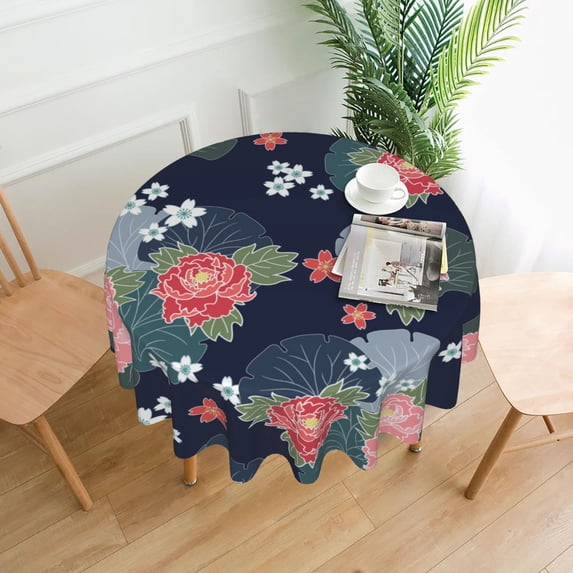 YFYANG 60 inch Round Table Cloth, Reusable Polyester Vintage Floral Patterns Table Cover for Indoor Outdoor Kitchen Restaurant Table Decoration Tablecloths