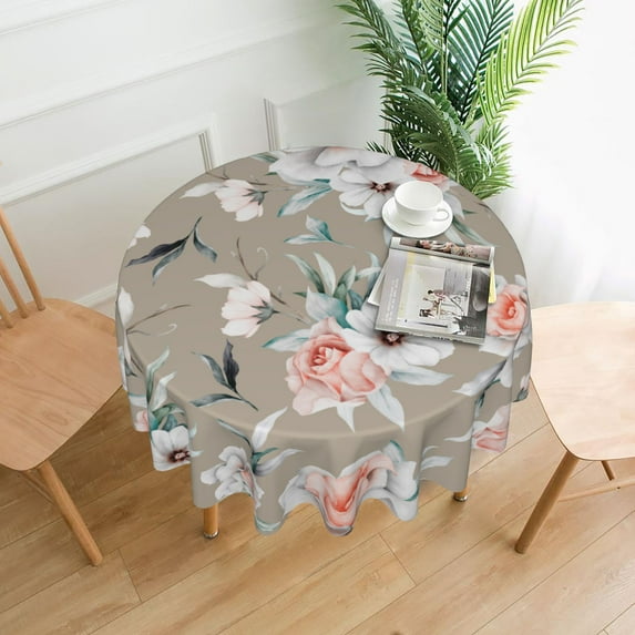 YFYANG 60 inch Round Table Cloth, Reusable Polyester Vintage Peony Flower Texture Table Cover for Indoor Outdoor Kitchen Restaurant Table Decoration Tablecloths
