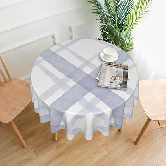 YFYANG 60 inch Round Table Cloth, Reusable Polyester Violet Check Watercolor Pattern Table Cover for Indoor Outdoor Kitchen Restaurant Table Decoration Tablecloths