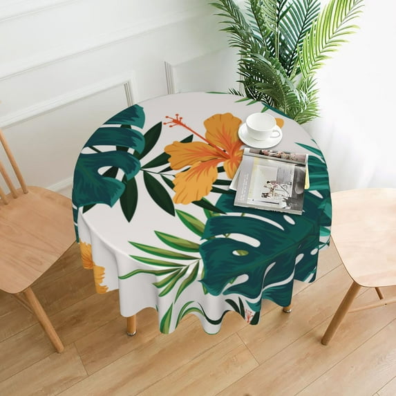 YFYANG 60 inch Round Table Cloth, Reusable Polyester Watercolor Tropical Plant Flowers Table Cover for Indoor Outdoor Kitchen Restaurant Table Decoration Tablecloths