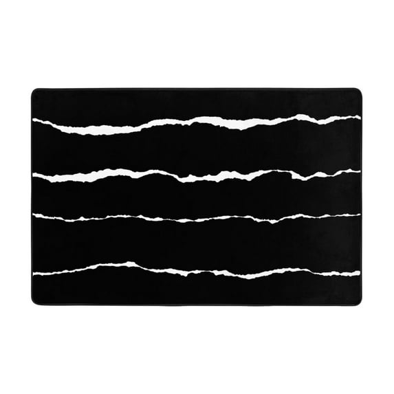 YFYANG 72"x48" Non-Slip Flannel Carpet Doormat, Living Room Bedroom Office Decorative Area Rugs, Indoor Black and White Abstract Wave Stripes Floor Mats