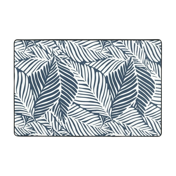 YFYANG 72"x48" Non-Slip Flannel Carpet Doormat, Living Room Bedroom Office Decorative Area Rugs, Indoor Blue Abstract Leaf Texture Floor Mats